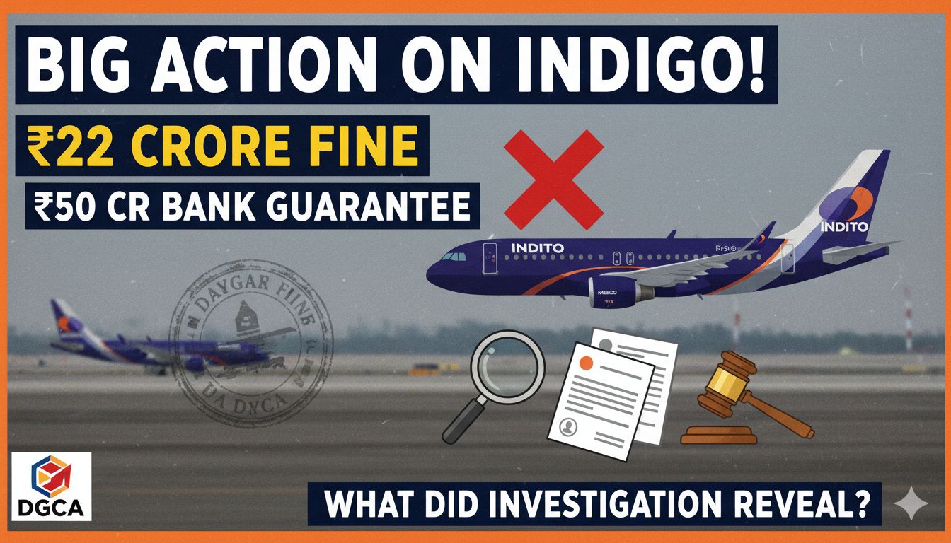 IndiGo एयरलाइन का विमान हवाई अड्डे पर खड़ा, DGCA जांच का प्रतीक