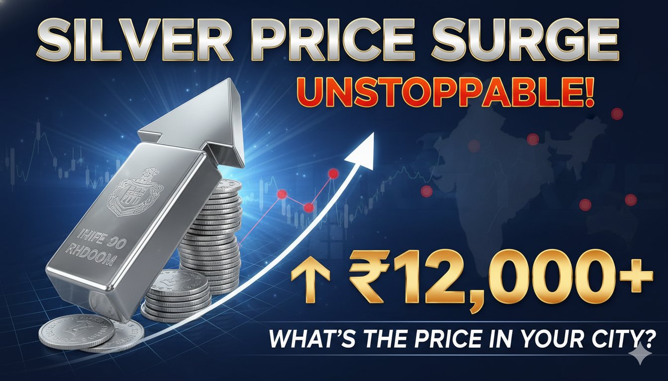 चांदी के सिक्के और बार के साथ बढ़ते भाव का ग्राफ दिखाता हुआ इमेज