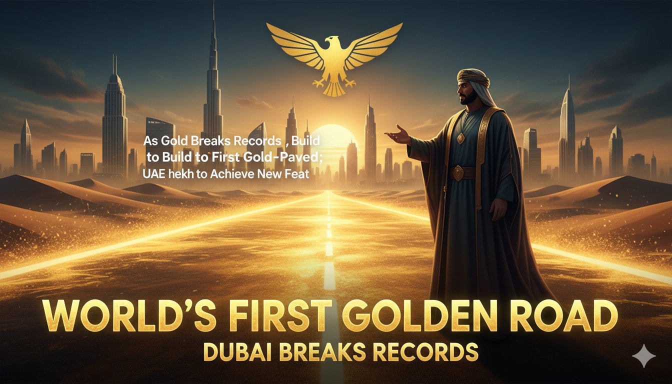 दुबई में सोने से बनी सड़क की कल्पना वाली चमकदार इमेज