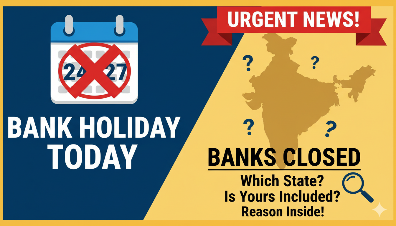 बंद बैंक शाखा के बाहर खड़े लोग और स्ट्राइक का बैनर