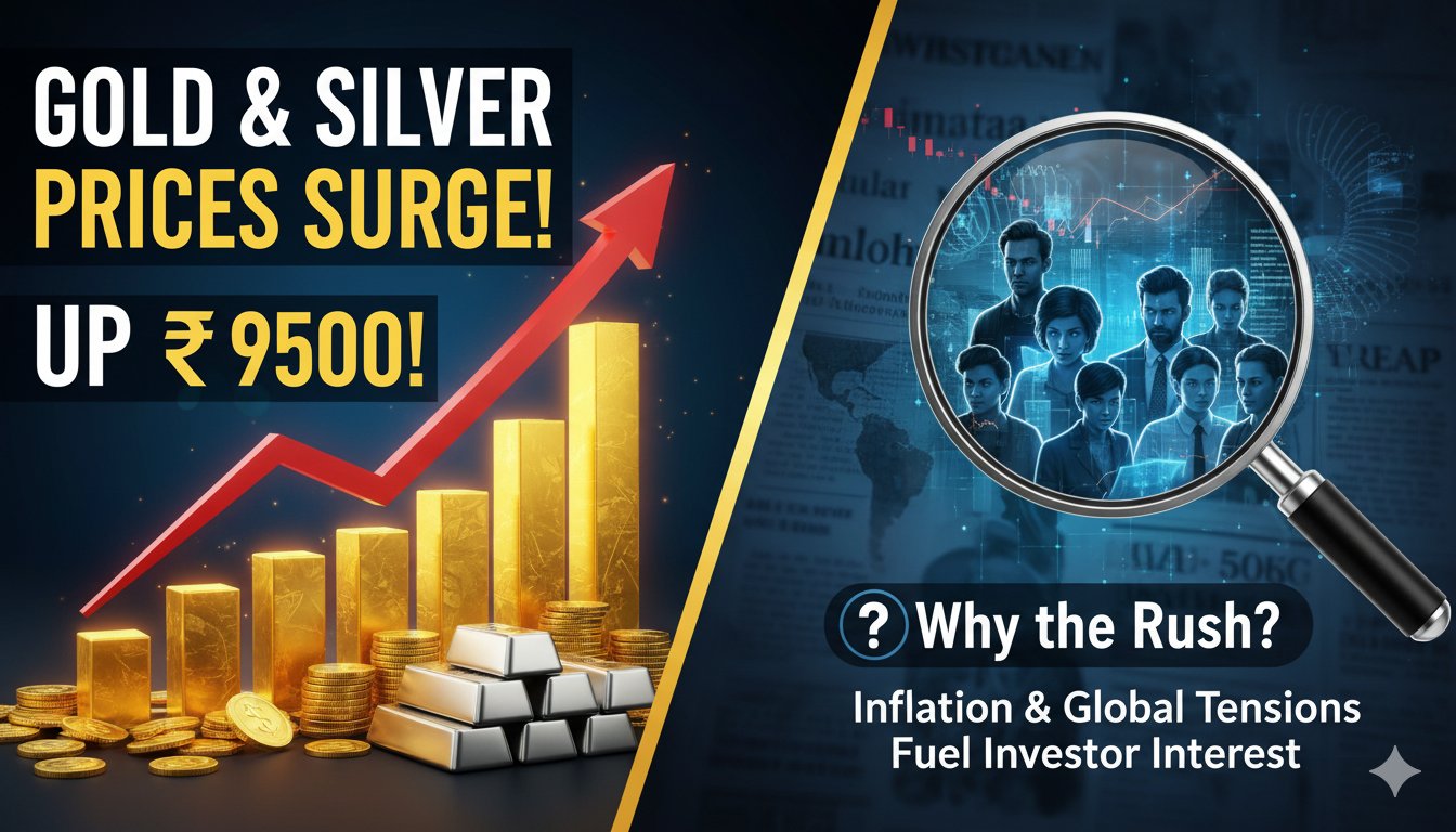 सोने और चांदी की कीमतों में उछाल दिखाते ग्राफ और बार्स