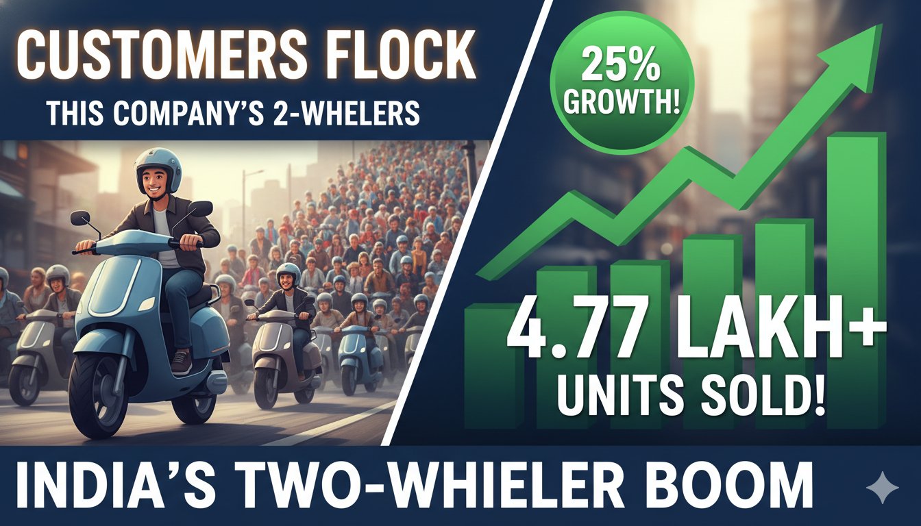 बजाज ऑटो की लोकप्रिय मोटरसाइकिल्स की लाइनअप, जिसमें Pulsar और Chetak EV शामिल हैं, जोड़ते हुए बाजार में ग्रोथ दिखाती हुई।