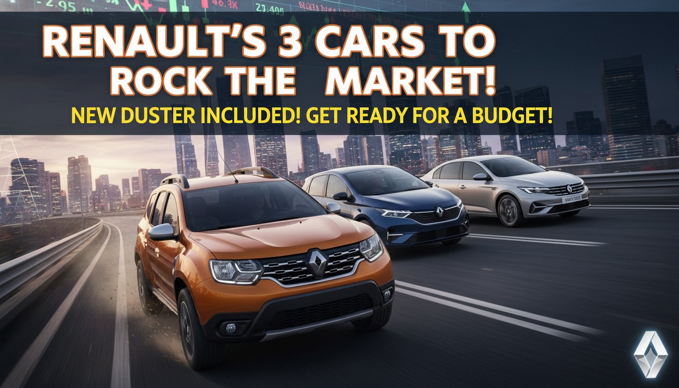 Renault की नई Duster, Kiger और Triber फेसलिफ्ट कारों की इमेज, जिसमें बोल्ड SUV डिजाइन और मॉडर्न फीचर्स दिख रहे हैं