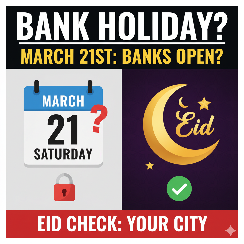 21 मार्च 2026 को ईद-उल-फितर पर बंद बैंक शाखा का दृश्य, भारत में बैंक हॉलिडे