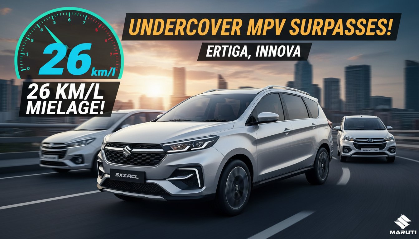 मारुति अर्टिगा MPV की साइड व्यू, सफेद कलर में, फैमिली 7-सीटर कार दिखाती हुई