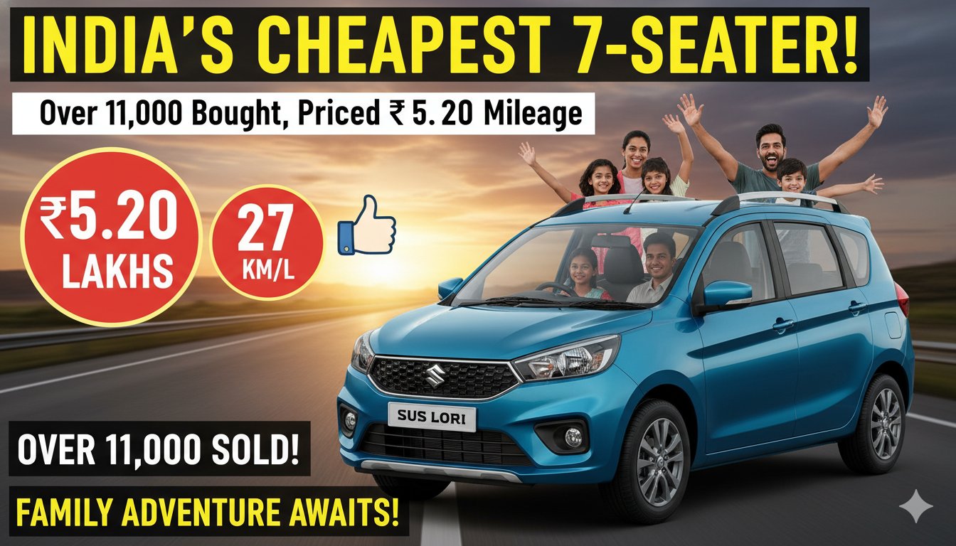 मारुति सुजुकी ईको 7-सीटर कार सफेद रंग में सड़क पर खड़ी, सबसे सस्ती 7 सीटर वाहन भारत